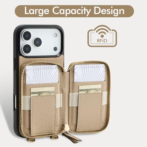 LAMEEKU for iPhone 17 Pro Max Case Wallet, Crossbody Phone Purse with Grip Holder RFID Blocking 6.9 inch Taupe - color: Taupe, size: iPhone 17 Pro Max 6.9''