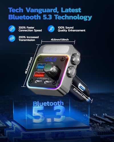 Nulaxy 54W Bluetooth 5.3 Car Adapter, FM Transmitter 4-Port Fast Charging - color: Silver