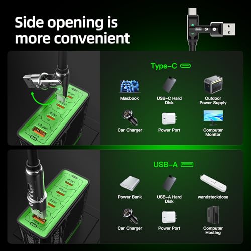 MFish USB C to USB C Cable, 240W 4 in 1 Charging Cable, Black, 6.6FT - color: Black, size: 6.6FT(Upgraded)