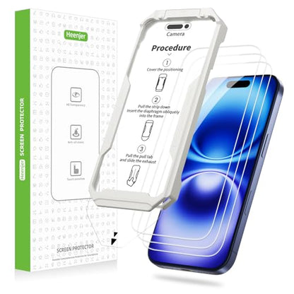 3-Pack Screen Protector for iPhone 16/15 with [Easy Pull] Installation Frame,9H Hardness Tempered Glass,Ultra Resistant, HD Clear, Bubble-Free, Case Friendly [Not for Pro/Plus Models] - size: iPhone 15/16 - 3 Pack