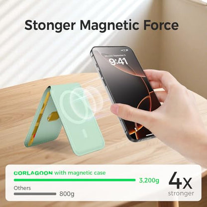for MagSafe Wallet，Leather Magnetic Wallet for Phone with Adjustable Stand，5 Magnetic Credit Card Holder RFID Blocking for iPhone 17 16 15 14 13 12 Pro Max Air Series Cases(Slim-Green) - color: Slim-Green