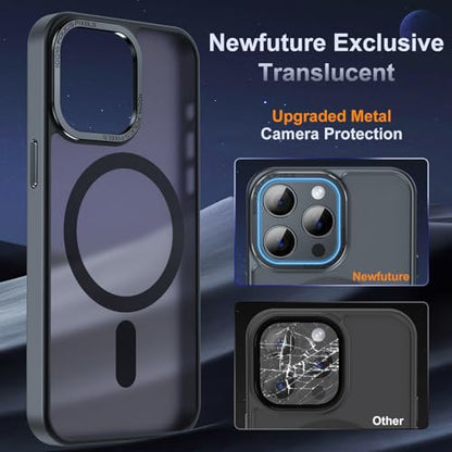 Newfuture Magnetic for iPhone 13 Pro Max Case Matte Shockproof, Black | Military Drop Protection, Slim Matte Anti-Fingerprint, Compatible with Magsafe, Camera Guard, Translucent Protective Cover - color: Black, size: iPhone 13 Pro Max 6.7 inch