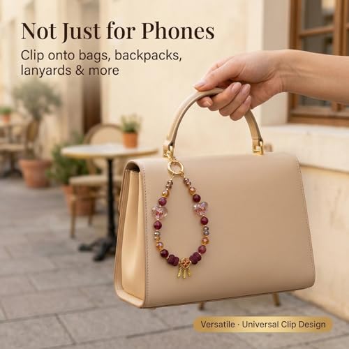 Phone Charm for Women, Beaded Wrist Strap Lanyard with Tether Tab – Anti-Theft Hands-Free Detachable Phone Chain Wristlet