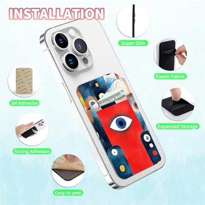 Phone Credit Card Holder Stick on, Cell Phone Pocket Self Adhesive Stretchy Stick on Wallet ID Credit Card Case Pouch Sleeve with Flap for All Smartphones, Artistic Eyes - color: Artistic Eyes