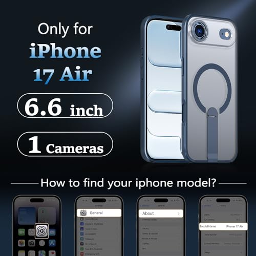 Magnetic for 17 iPhone Air Stand Case with Screen Protector, [Full Camera Protection] (Compatible with MagSafe) Military Grade Drop Protection, Translucent Matte Bumper Cover Case, Blue - color: IP 17 Air Blue