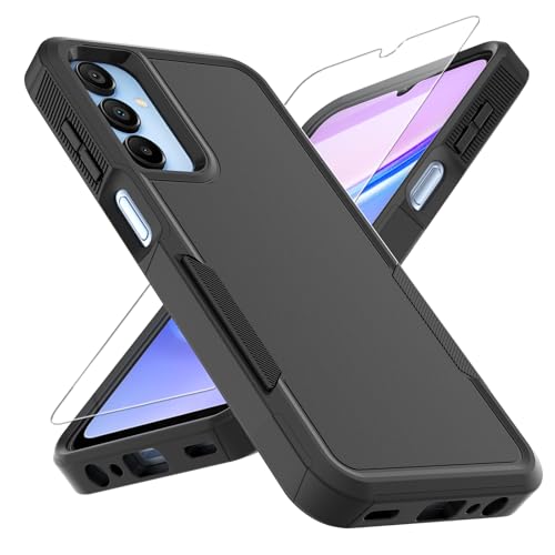 for Galaxy A15 5G Phone Case, [Military Grade Drop Tested] with HD Screen Protector, Dual Layer Protective Heavy Duty Cell Phone Cover Non-Slip Shockproof Case for Samsung Galaxy A15 5G (Black) - color: Black