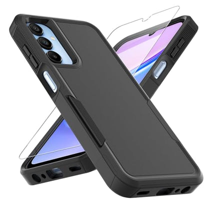 for Galaxy A15 5G Phone Case, [Military Grade Drop Tested] with HD Screen Protector, Dual Layer Protective Heavy Duty Cell Phone Cover Non-Slip Shockproof Case for Samsung Galaxy A15 5G (Black) - color: Black
