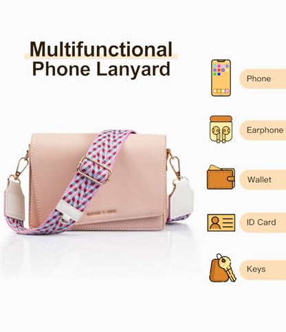 TiMOVO Clip and Go Phone Strap Crossbody with Leather Wallet, Adjustable Anti-Theft Lanyard with Pouch for Most Phone Case - color: V Stripe Red & Blue