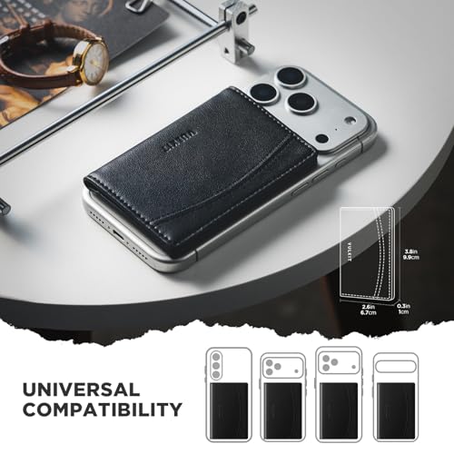 VULKIT Phone Card Holder Stick on Adhesive Credit Card Holder RFID Blocking Sticky Phone Wallet Compatible with iphone Leather Card Case for Women - color: Black