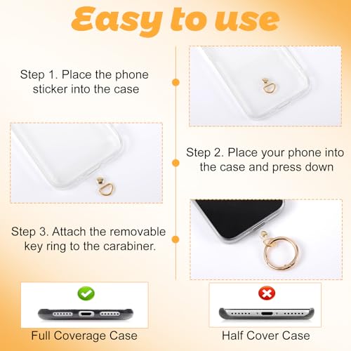 6Sets Phone Tether Tab Heavy Duty, Universal Cell Phone Lanyard Tab with Metal Spring Rings, Phone Patch Connector without Adhesive, Clear Phone Teather Tab Replacement for Phone Case Keychain (Clear)