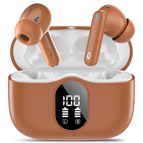 Wireless Earbuds, Bluetooth 5.4 Headphones Bass Stereo/Clear Calls, Brown - color: Brown