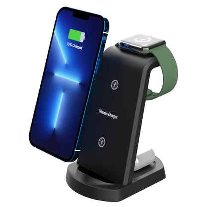 Aoresac 15W Fast Charging Dock 3 in 1 Wireless Charging Station, Smartphone Watch Earbuds Stand Holder with Anti Slip Design, Indicator Light for Home Office Hotel Bar