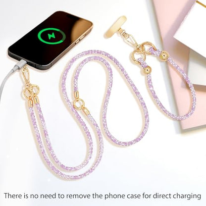 Crystal Phone Lanyard Crossbody and Wrist Strap Lanyard Rhinestone Anti-Theft Phone Strap Phone Neck Strap for Women - color: Purple