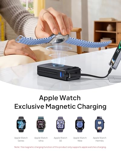 22.5W Fast Charging Portable Charger, 10000mAh Power Bank for Apple Watch - color: Black