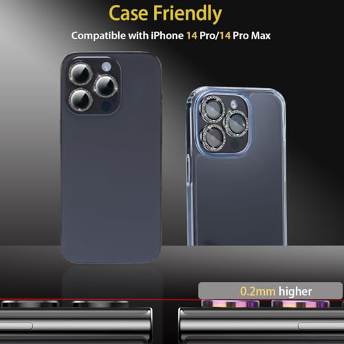 Camera Lens Protector for iPhone 14 Pro/14 Pro Max, Glitter Black - color: Glitter Black