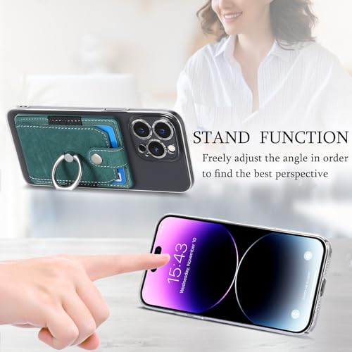 Cell Phone Card Holder with Ring Grip,Adhesive Phone Card Wallet,Green