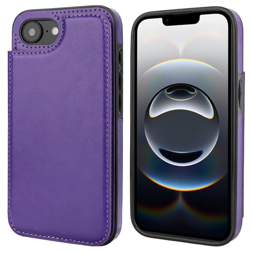 ONETOP for iPhone 17e/16e Wallet Case with Credit Card Holder,Purple | Kickstand,ID/Cash Holder,Case Wallet with Card Slots,Double Magnetic Clasp,Durable PU Leather Shockproof Cover for Women Men - color: Purple