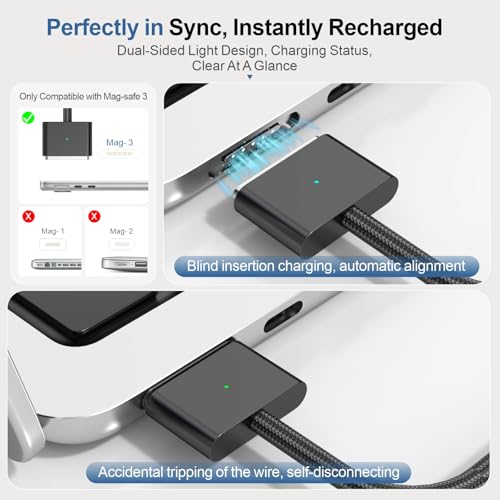 140W USB-C to Magnetic 3 Cable 6.6ft, for MacBook Pro/Air M2-M5, Black - color: Dark Black