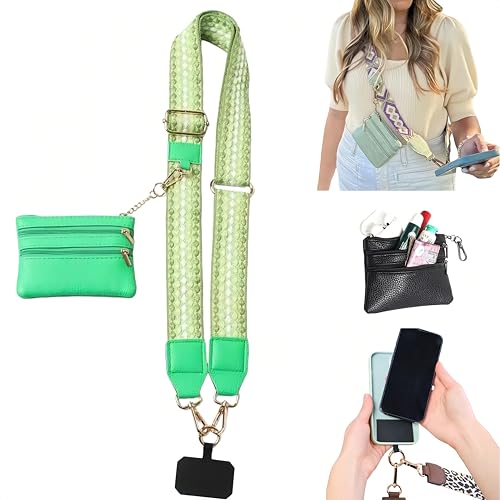Crossbody Body Phone Holder for Women, New Phone Strap with Zippered Pouch, Adjustable Crossbody Strap - color: Green Dot