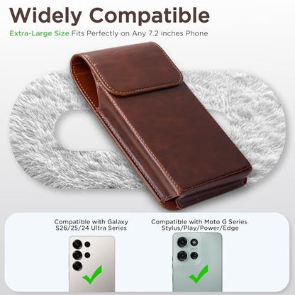 Holster for Galaxy S25 Ultra S24 Ultra S23 Ultra 5G Note 20 Ultra 5G Note 10+ Plus 5G, Premium Leather Pouch with Belt Clip Phone Holster Belt Case, Coffee -XL - color: Coffee, size: X-Large