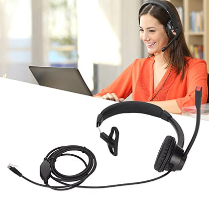 Monaural Customer Service Headset, RJ9 Single Sided Ear Headphone with Noise Cancelling Mic, Volume Adjustable Business Communication Headset for Call Centers and Office