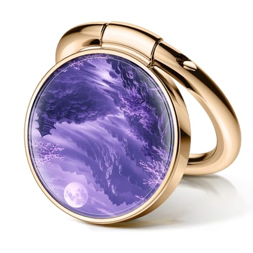Cell Phone Ring Holder, Cute Metal Phone Grip Stand Finger Ring Kickstand, Flexible 360°Rotation Phone Tablet Case Accessories Compatible with Most Phones Purple Mountain Temple - color: Purple Mountain Temple