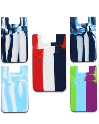 5Pc Silicone Card Holder for Phone Case, Stick On Wallet for iPhone - color: 5PC- Blue Color Scheme