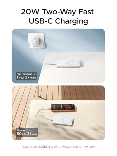UGREEN Magflow Air Slim Magsafe Power Bank Qi2 15W Portable Charger 5000mAh - color: White