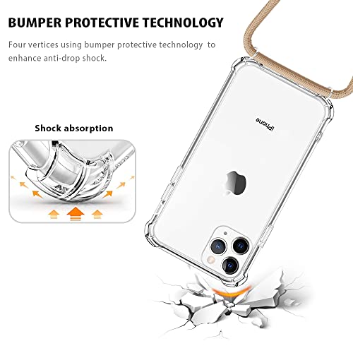 for iPhone 11 Pro Max Crossbody Case Clear Wearable Adjustable Shoulder Neck Lanyard Strap Cover Women Girls Soft Slim Protective Hanging Phone Mobile Case for iPhone 11 Pro Max - Beige - size: for iPhone 11 Pro Max