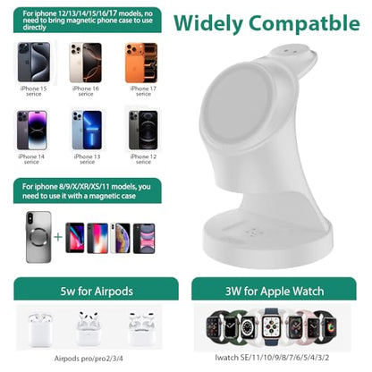 Wireless Charger,3 in 1 Magnetic Wireless Charger Stand, Fast Wireless Charging Dock for iPhone17/16/15/14/13/12 Series, Apple Watch Series, AirPods Pro. - color: White