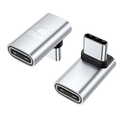 AreMe 90 Degree USB-C Male to Female Adapter 2 Pack, Silver - color: Silver