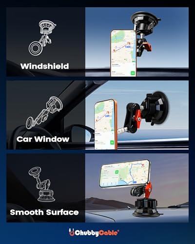 chubbycable ChubbyGrip Magnetic Car Phone Mount with Heavy-Duty Suction Cup - color: ChubbyGrip Pro (Magnetic)-Orange