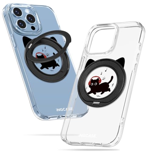 for iPhone 13 Pro Max Case with Stand- Cute Clear Phone Cases Compatible with MagSafe Cat Music Pattern for Women Girls Girly Soft TPU Magnetic Ring Protective Cover for Apple 13ProMax - color: A Cat Music - With Stand, size: for iPhone 13 Pro Max
