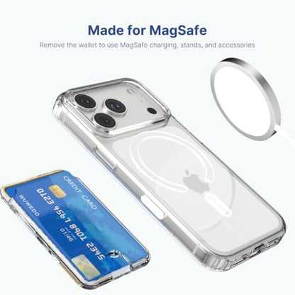 for iPhone 17 Clear Case and Detachable Magnetic Card Holder, Anti-Yellowing, Camera Control Button, 3-Card Wallet, Compatible with MagSafe, Shockproof Protection, Crystal Clear