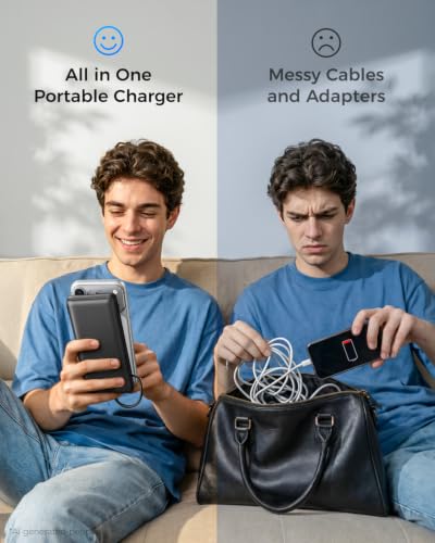 VEGER Portable Charger for iPhone, Power Bank Built in Cables and Wall Plug - color: A Black