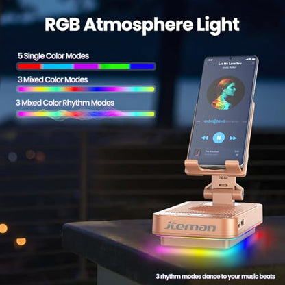 JTEMAN Gifts for Men Women Phone Stand Bluetooth Speaker with Light and Charging Function, 360 Rotating Phone Holder Cool Tech Mom Dad Gifts Husband Unique Birthday Gift Ideas - Rose Gold - color: Rose Gold