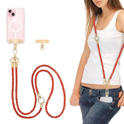 Phone Lanyard Crystal Phone Strap Crossbody, Red - color: Red