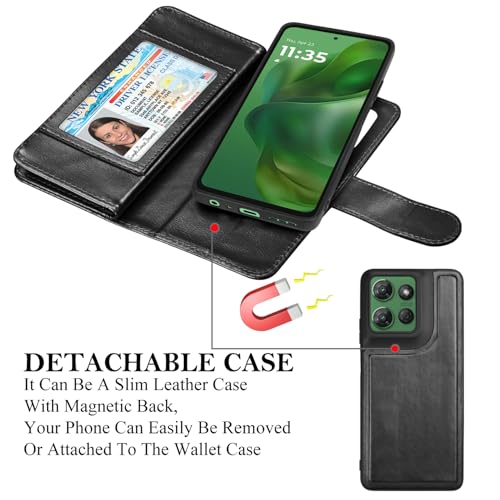 for Motorola Moto G Power 5G 2025 Case, for Moto G Power 2025 Wallet Case, PU Leather Credit Card Holder [9 Card Slots] Folio Flip Detachable Magnetic Cover Kickstand & Lanyard, Black - color: Black