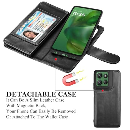 for Motorola Moto G Power 5G 2025 Case, for Moto G Power 2025 Wallet Case, PU Leather Credit Card Holder [9 Card Slots] Folio Flip Detachable Magnetic Cover Kickstand & Lanyard, Black - color: Black