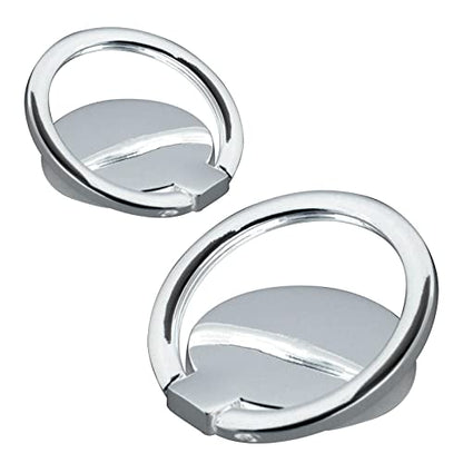 [2 Pack] Round Ultra-thin Cell Phone Ring Holder Stand,360 Degree Rotation and 180 Degree Adjustable Finger Ring Kickstand with Polished Metal Phone Grip (Silver)