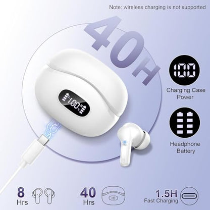 Wireless Earbuds, 2025 Bluetooth 5.4 Headphones Bass Stereo, Ear Buds with 4 Mics ENC Noise Cancelling, Bluetooth Earbuds 48H Playtime LED Display Charging Case, IP7 Waterproof in Ear Earphones white - color: White