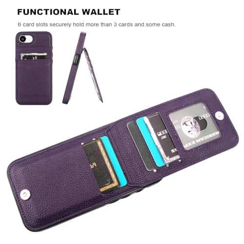 KIHUWEY for iPhone 17e/16e Wallet Case Card Holder, Lichee Dark Purple | Credit Card Slots, PU Leather, Kickstand, Magnetic, Flip Heavy Duty Protection Cover for Men and Women - color: Lichee Dark Purple
