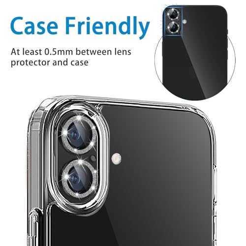 Designed for iPhone 16 and 16 Plus Camera Lens Protector, Bling Glitter Diamond Lens Cover 9H Tempered Glass Camera Cover Anti Scratch Shockproof Screen Protector - color: Black Glitter