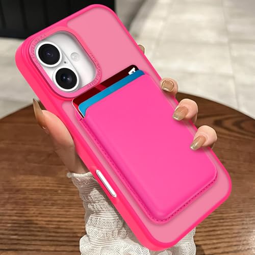 Magnetic Designed for iPhone 16 Case 6.1" 2024, Hot Pink | [Compatible with Magsafe] [with Wallet & Card Holder] [Military Drop Protection] Slim Translucent Matte Phone Case - color: Hot Pink, size: iPhone 16