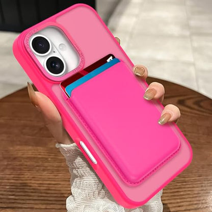 Magnetic Designed for iPhone 16 Case 6.1" 2024, Hot Pink | [Compatible with Magsafe] [with Wallet & Card Holder] [Military Drop Protection] Slim Translucent Matte Phone Case - color: Hot Pink, size: iPhone 16