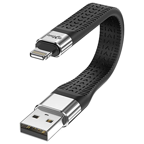 Rixmie Short USB A to Lightning Cable, [MFi Certified-13.5cm] 30W Fast Charging for 14 Pro/14/13/13 Pro/12 Pro Max/12/11/11 Pro/X/XS, AirPods, iPad Pro Air Mini, MacBook (Not Work with DAC)- Black