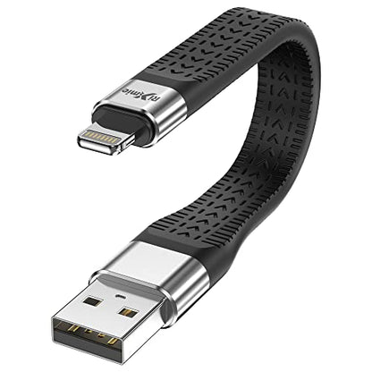 Rixmie Short USB A to Lightning Cable, [MFi Certified-13.5cm] 30W Fast Charging for 14 Pro/14/13/13 Pro/12 Pro Max/12/11/11 Pro/X/XS, AirPods, iPad Pro Air Mini, MacBook (Not Work with DAC)- Black