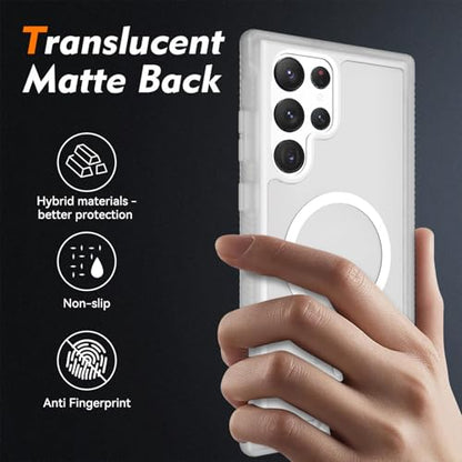 for Samsung Galaxy S22 Ultra Case Magnetic, Compatible with Magsafe 6.8-Inch Slim Fit 360 Heavy Duty Protector Wireless Charging Shockproof Anti-Slip TPU and PC Protective Phone Cover, White - color: White