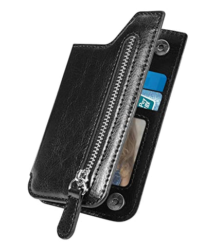 Stick on Wallet for Phone Case, Credit Adhesive Card Holder for Back of Phone Cases Flip Leather Zipper Wallet Sleeve Pouch Compatible with iPhone, Samsung Galaxy Most Smartphones Black - color: Black
