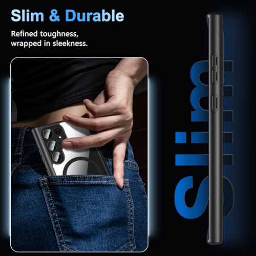 Hensinple for Samsung Galaxy S22 Ultra Case Magnetic, Galaxy S22 Ultra Phone Case [Compatible with Magsafe] Wireless Charging Translucent Back Cover Case 6.8 Inch,Black - color: Black-S22 Ultra, size: Galaxy S22 Ultra 6.8 inch